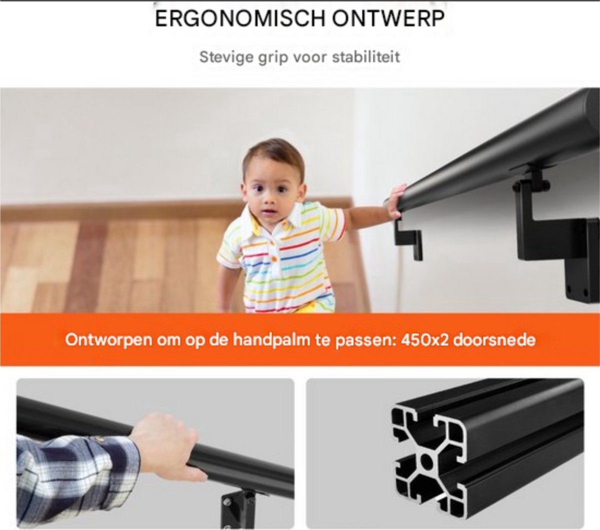 Trapleuning 152cm - Anti slip - Balustrade - Binnen en buiten - Houders - Leuningen voor Trappen - Staal - Met trapleuninghouders - 200KG