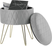 Bolt Edge Poef - Lichtgrijs - Velvet - Met opbergruimte - 31.5x31.5x36cm