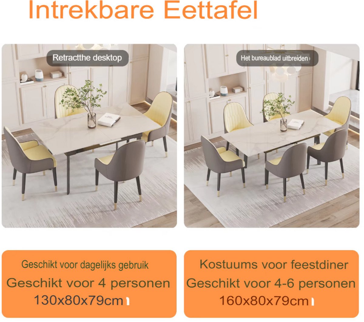 Eettafel Zenia - 4 tot 8 personen - Glossy white - Uitschuifbaar - 130-160cm - Rechthoekig