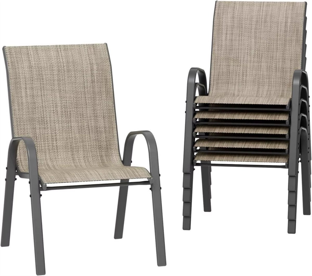 Tuinstoelen voor Buiten - Tuinstoelen met Teslin-stof Flex Comfort Materiaal en Staal-Ijzeren Frame, Hoge Rugleuning - Bruin - 6 stuks