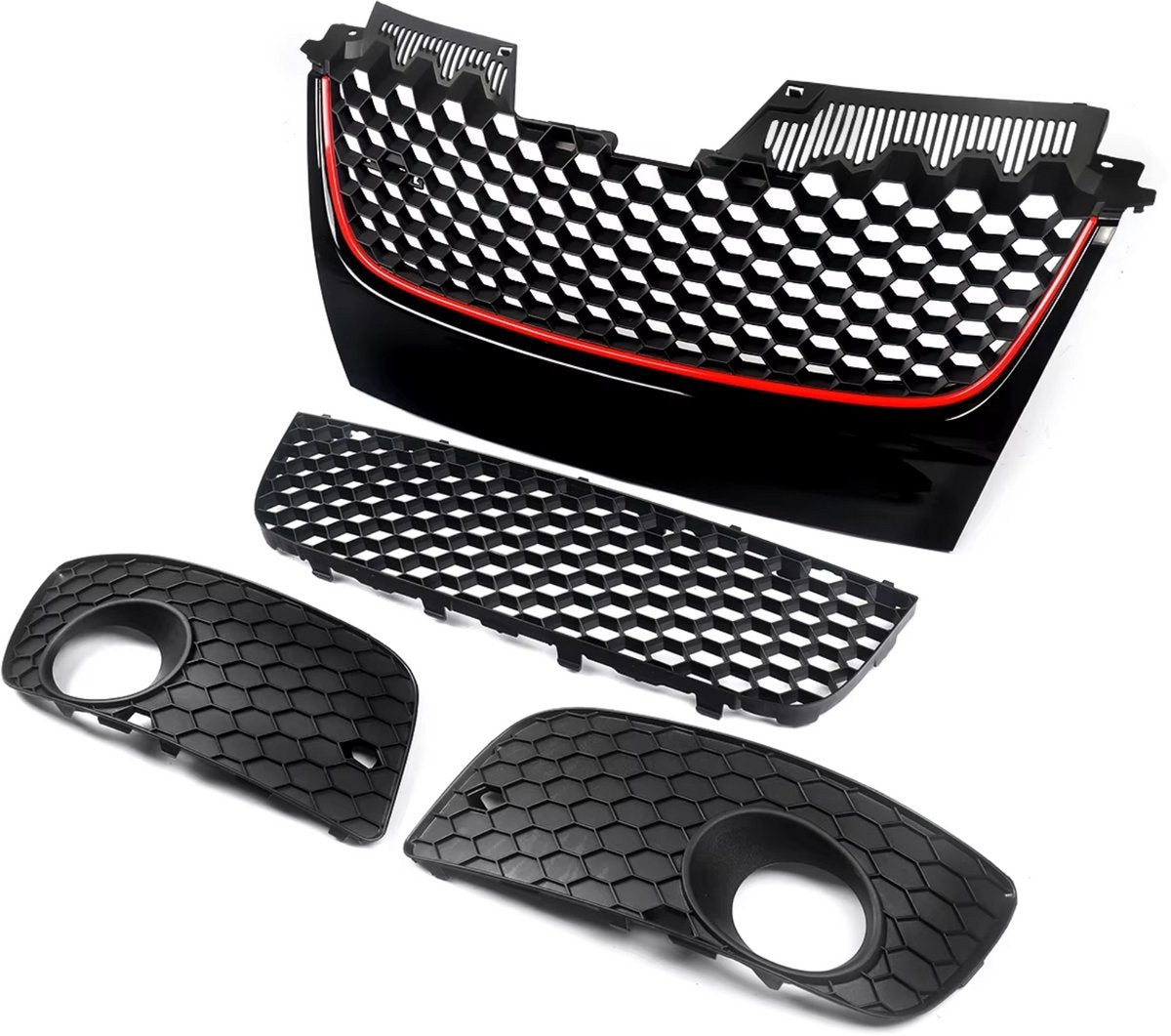 Grille Ignisport - Voorbumper Mesh Grille - Voor VW Jetta GTI/GLI MK5 (2006-2009) - Rode Bekleding