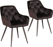 Happyment Eetkamerstoelen Fluweel - Zwart - Woonkamerstoelen - Fauteuil - Keukenstoelen - Kuipstoel - Set van 2