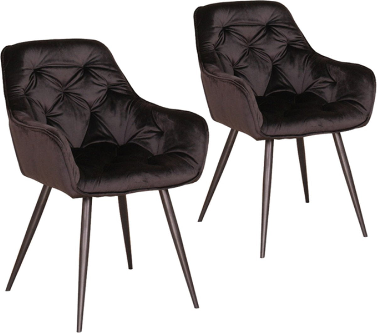 Happyment Eetkamerstoelen Fluweel - Zwart - Woonkamerstoelen - Fauteuil - Keukenstoelen - Kuipstoel - Set van 2