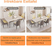 Eettafel Zenia - 4 tot 8 personen - Zwart - Uitschuifbaar - 130-160cm - Rechthoekig