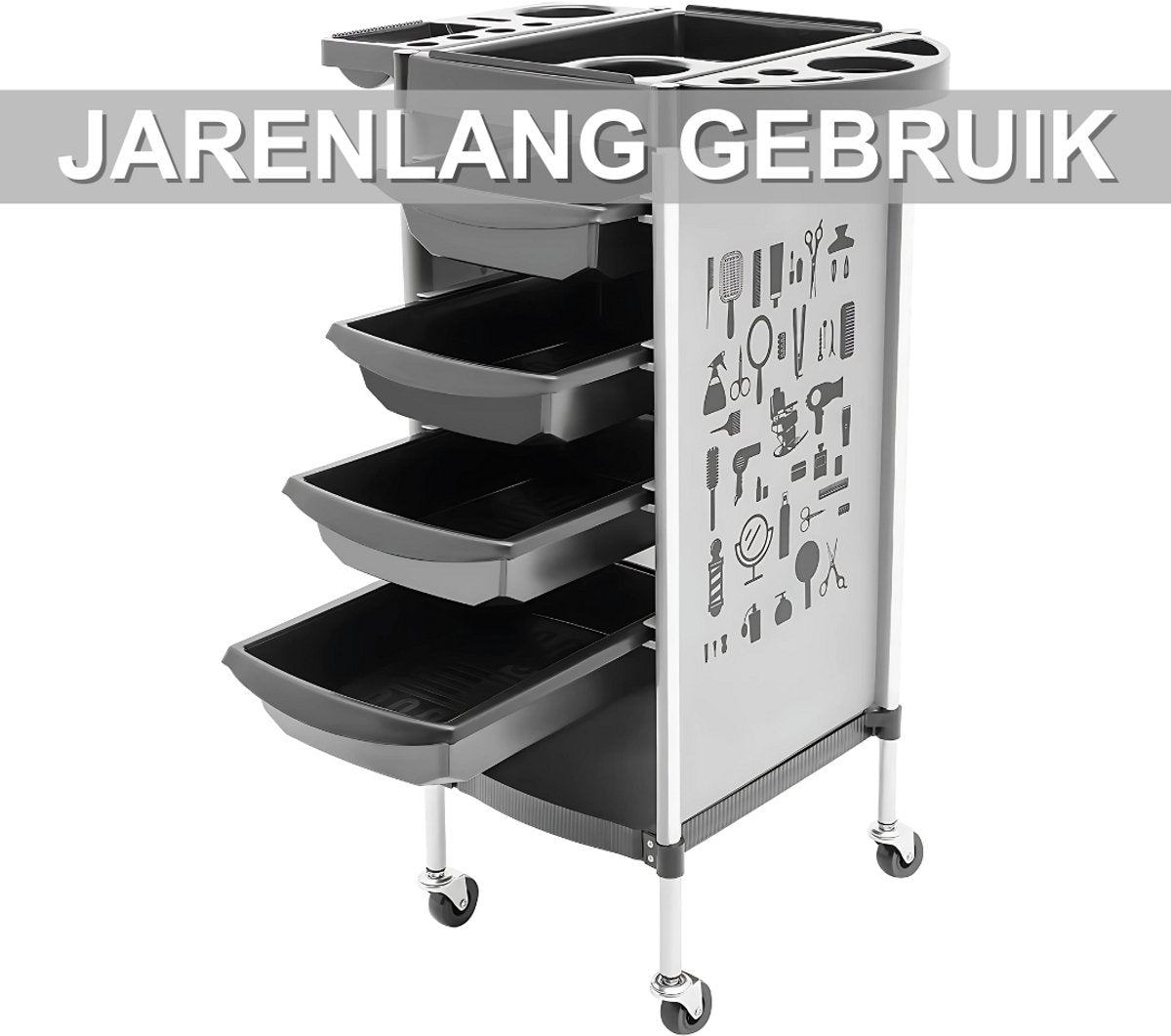 Kappers trolley Vera - Met wielen - Wit - Voor salons, spa’s en stylisten - Werkwagen