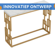 Consoletafel modern - Wandtafel - Sidetafel - Marmerlook - Haltafel - Woonkamer - Wit/goud
