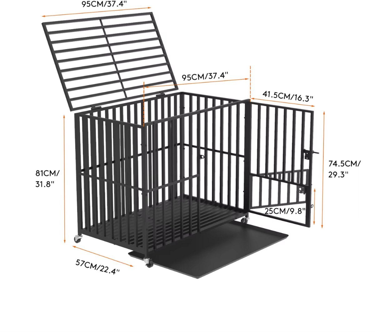 Hondenbench Milano - 95CM - Hondenhok - Metaal - Kennel - Op wielen