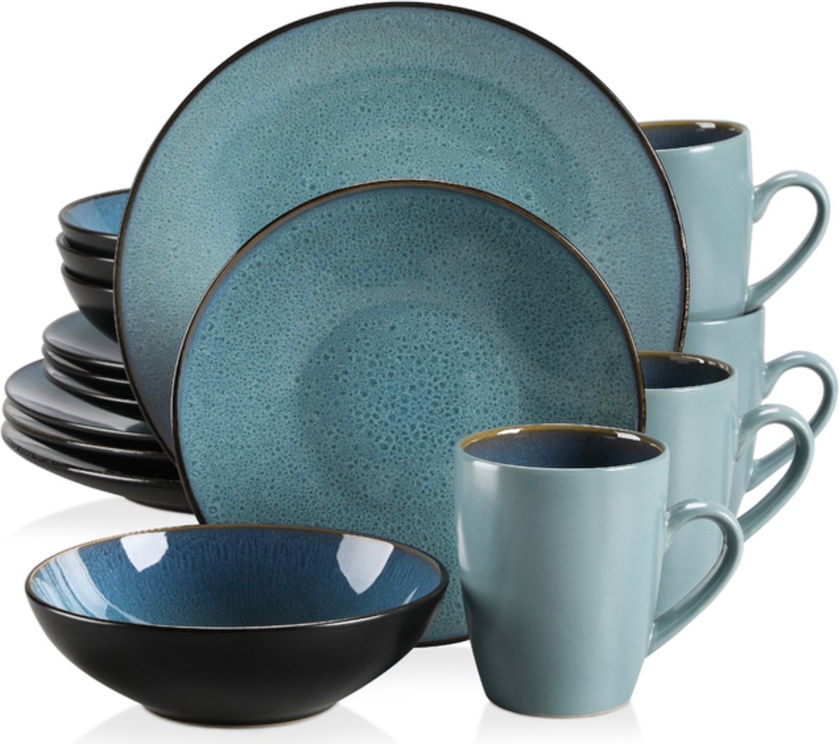Happyment Luxe Serviesset - 4 Persoons - Porselein - 16 Delig - Bordenset 4 persoons - Bordenset 16 delig - Turqoise