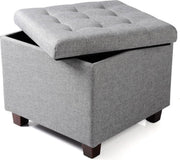 Bolt Edge Poef Deluxe - Lichtgrijs Stof - Voetenbank met Opbergruimte - Opbergbox Hocker - Zitkist met Deksel - 45x45x41cm