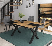 Happyment Eettafel Divo - Rechthoek - 4 tot 6 personen - Massief hout - Premium look - Eetkamertafel - X poten - Zwart/bruin - 170x90x75cm
