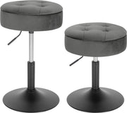Mini Barkruk - Grijs - Set van 1 - Kleine ronde kruk - Met opbergruimte - Keuken - Barstoel - Velvet - Verstelbaar in hoogte - Zithoogte 49-65cm