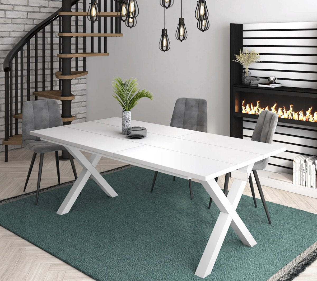 Happyment Eetkamertafel Divine - X poten wit - Eettafel - Rechthoek - 4 tot 8 personen - Massief hout - 200x90x75cm