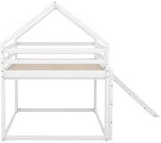 Stapelbed voor kinderen - Met glijbaan - 140x200 cm - 2 kinderbedden - Hoogslaper - Met Hoektrap, valbeveiliging en raam - Peuterbed