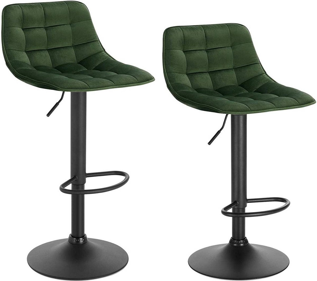 Velvet Barkrukken Lozi - In hoogte verstelbaar - Met rugleuning - Set van 2 - Donkergroen - Barstoelen ergonomisch - Keuken en bar - Zithoogte 59-81cm