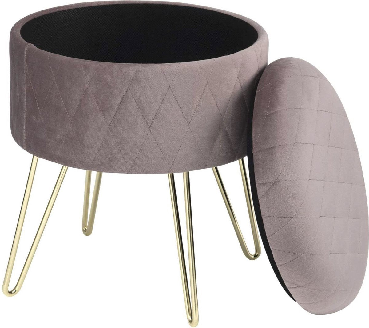 Happyment Poef deluxe - Voetenbank met opbergruimte - Roze - Opbergbox hocker - Zitkist met deskel - Velvet - 31.5x31.5x36cm
