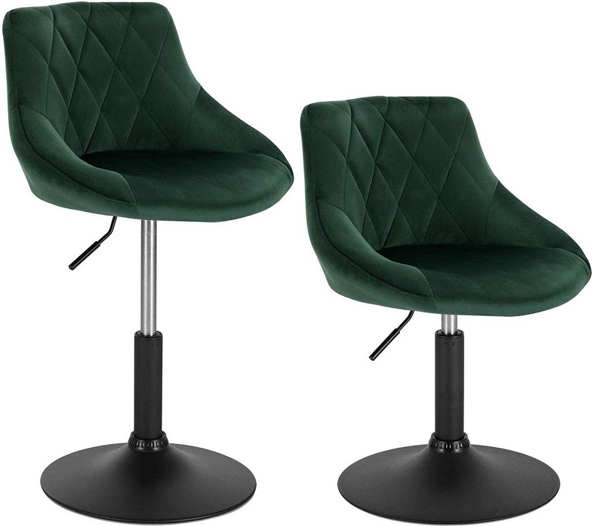 Luxe Barkurk Delvia - Industrial - Donkergroen - Barkrukken set van 2 - Barstoel Kruk - Barstoelen met rugleuning - Keukenstoel - In hoogte verstelbaar - Velvet