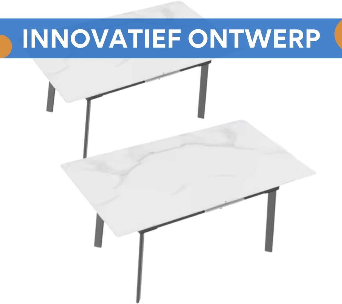 8-10 Personen Gesinterde Stenen Eettafel Opulence - 180 cm Uitschuifbare Keuken Eettafel voor Kerst - Metalen Frame