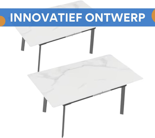 8-10 Personen Gesinterde Stenen Eettafel Opulence - 180 cm Uitschuifbare Keuken Eettafel voor Kerst - Metalen Frame