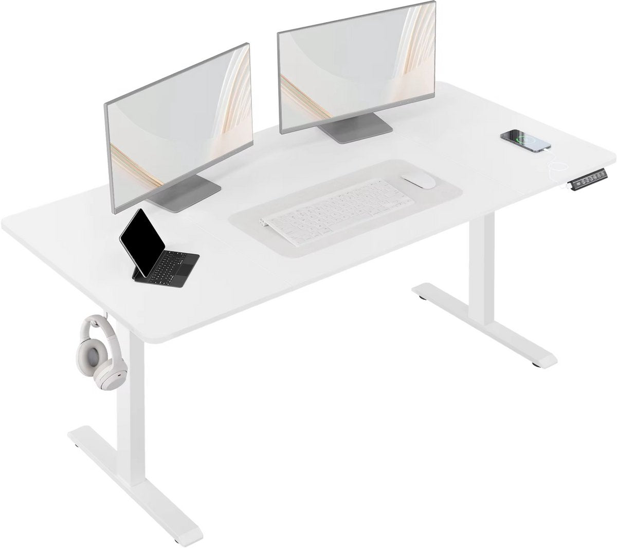 Elektrisch Sta-Bureau - Voor Thuiswerken of Kantoor - In Hoogte Verstelbaar Ergonomisch Computerbureau met USB-Oplaadpoort en Geheugenbediening - Color: 120x60cm white
