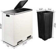 Pedaalemmer 2 vakken - 60L - Prullenbak - Afvalscheiding - RVS - Softclose - Anti-slip - Wit