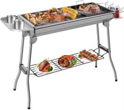 Draagbare opvouwbare houtskoolgrill - Kampeergrill - Barbecue - Voor picknick, festival, camping en feest - Roestvrijstalen rechtopstaande grill met anti-aanbakpan