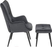 Bolt Edge Fauteuil Deluxe met Hocker - Donkergrijs Corduroy - Woonkamerstoel met armleuning en voetenbank