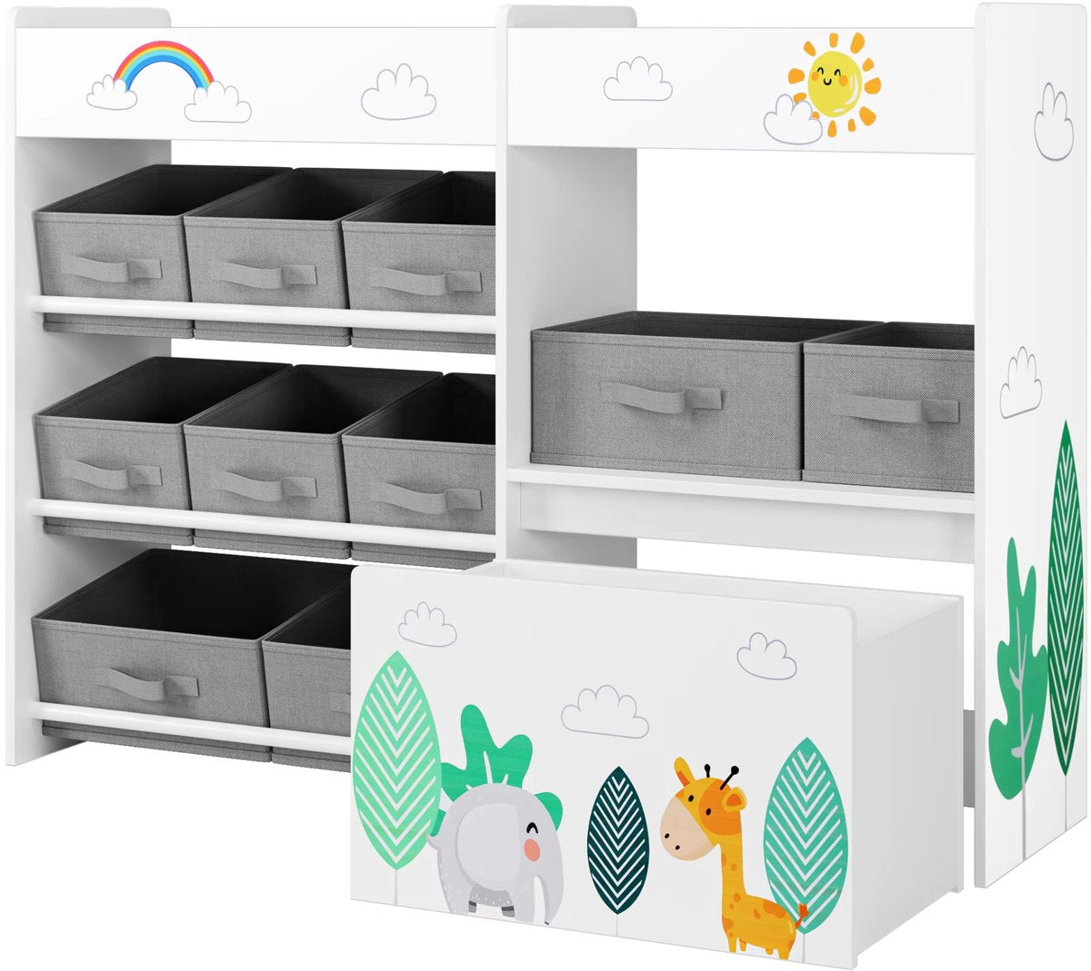 Speelgoedopbergkast – Kinderspeelkamer - Kinderboekenkast – Voor kinderen in speelkamer of kinderkamer – 10 opbergruimtes, speelgoeddoos op wielen – Wit