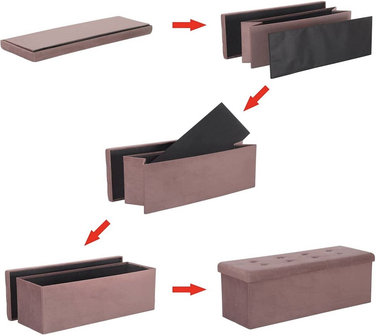Luxe Opbergbank Diva - Met opbergruimte - Zitbank Poef - Voetenbank - Opbergbox hocker - Zitkist met deskel - Roze - Velvet - 110x37.5x38cm