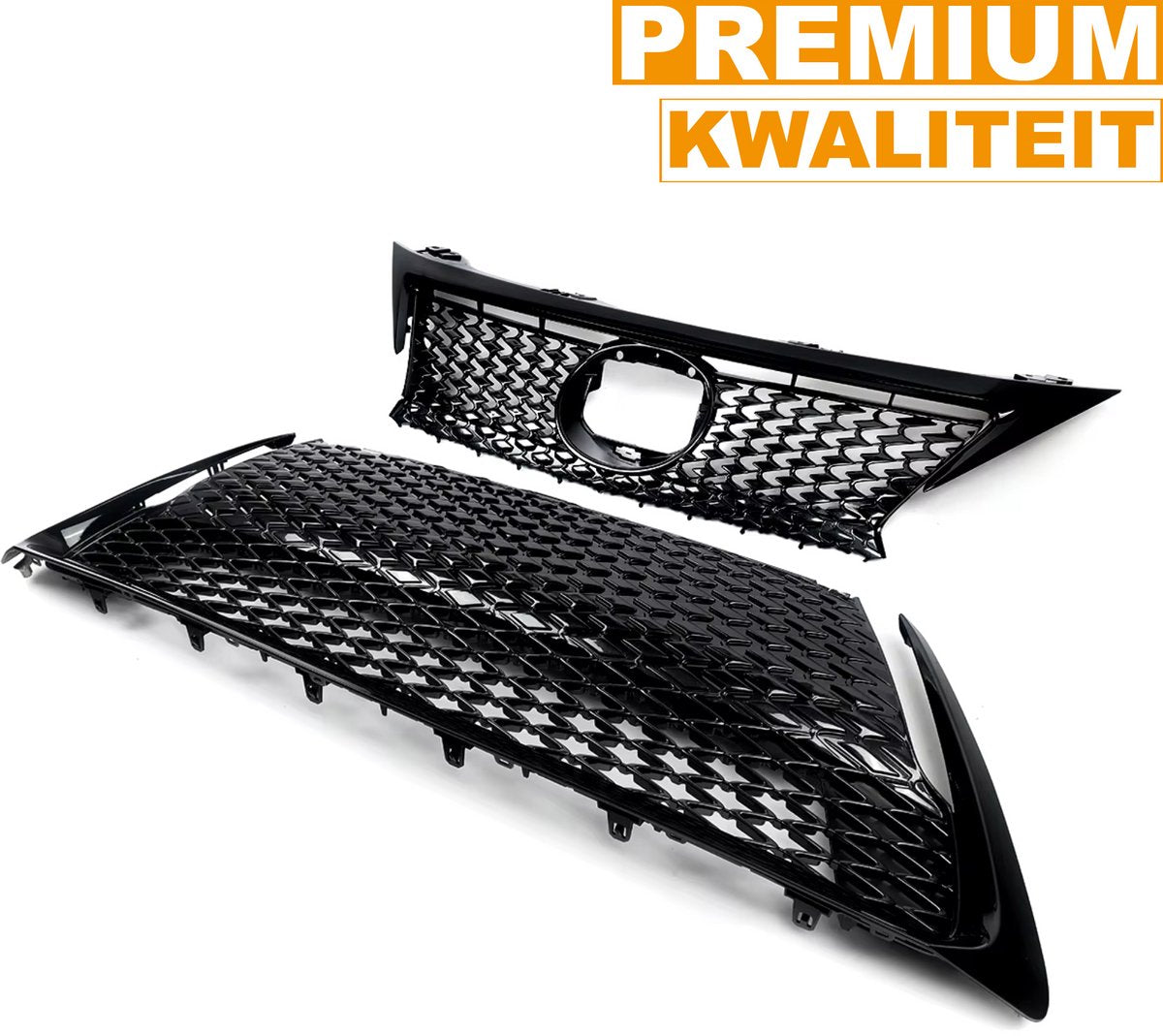 Voorbumper Grille - Voor Lexus CT200H (2014-2017) - Bovenste + Onderste Grillmontage - Glanzend Zwart
