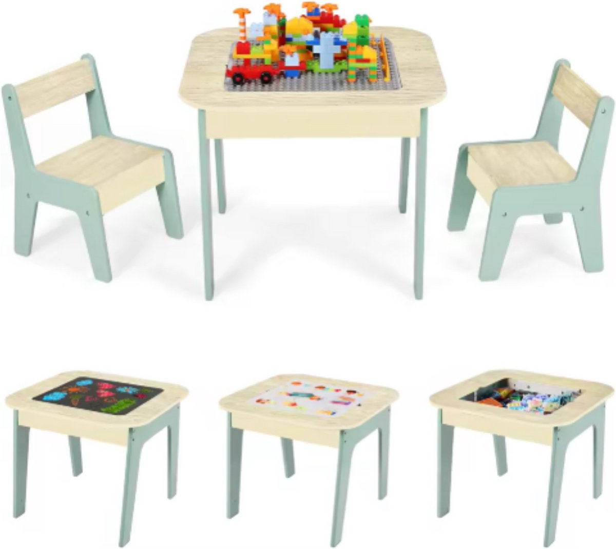 Kindertafel - Speeltafel- Voor Kinderen & Kleuterschool - Kindertafel en stoeltjes - 2-in-1 Speeltafel - Met Opbergruimte & Stoelen - Lichtgrijs