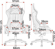 Happyment Gamestoel Sheffield - Stof - Met rugleuning en armleuning - In hoogte verstelbaar - Ergonomisch - Wit/Zwart