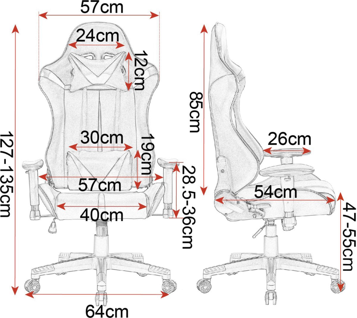 Happyment Gamestoel Sheffield - Stof - Met rugleuning en armleuning - In hoogte verstelbaar - Ergonomisch - Wit/Zwart