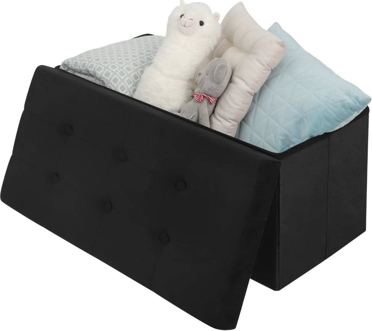 Moderne Opbergbank Zerio - Met opbergruimte - Zitbank Poef - Voetenbank - Opbergbox hocker - Zitkist met deskel - Zwart - Velvet - 76x38x38 cm
