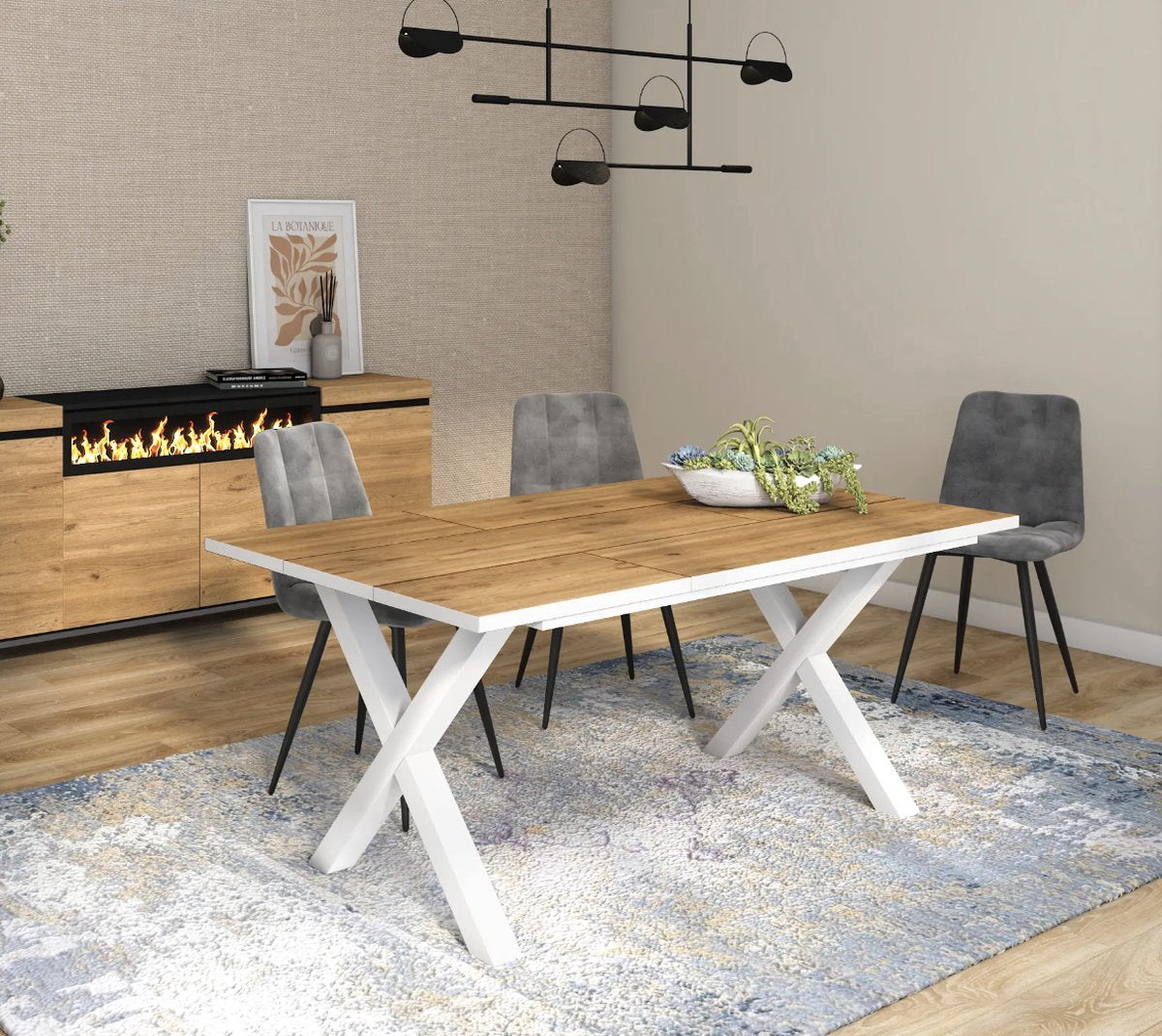 Eetkamertafel - Rechthoek - 4-6 personen - Massief hout - X poten - 170x90x75cm