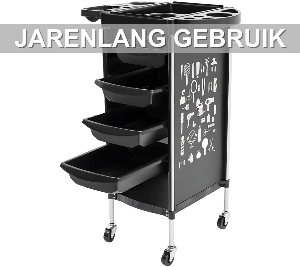 Kappers trolley Vera - Met wielen - Zwart - Voor salons, spa’s en stylisten - Werkwagen