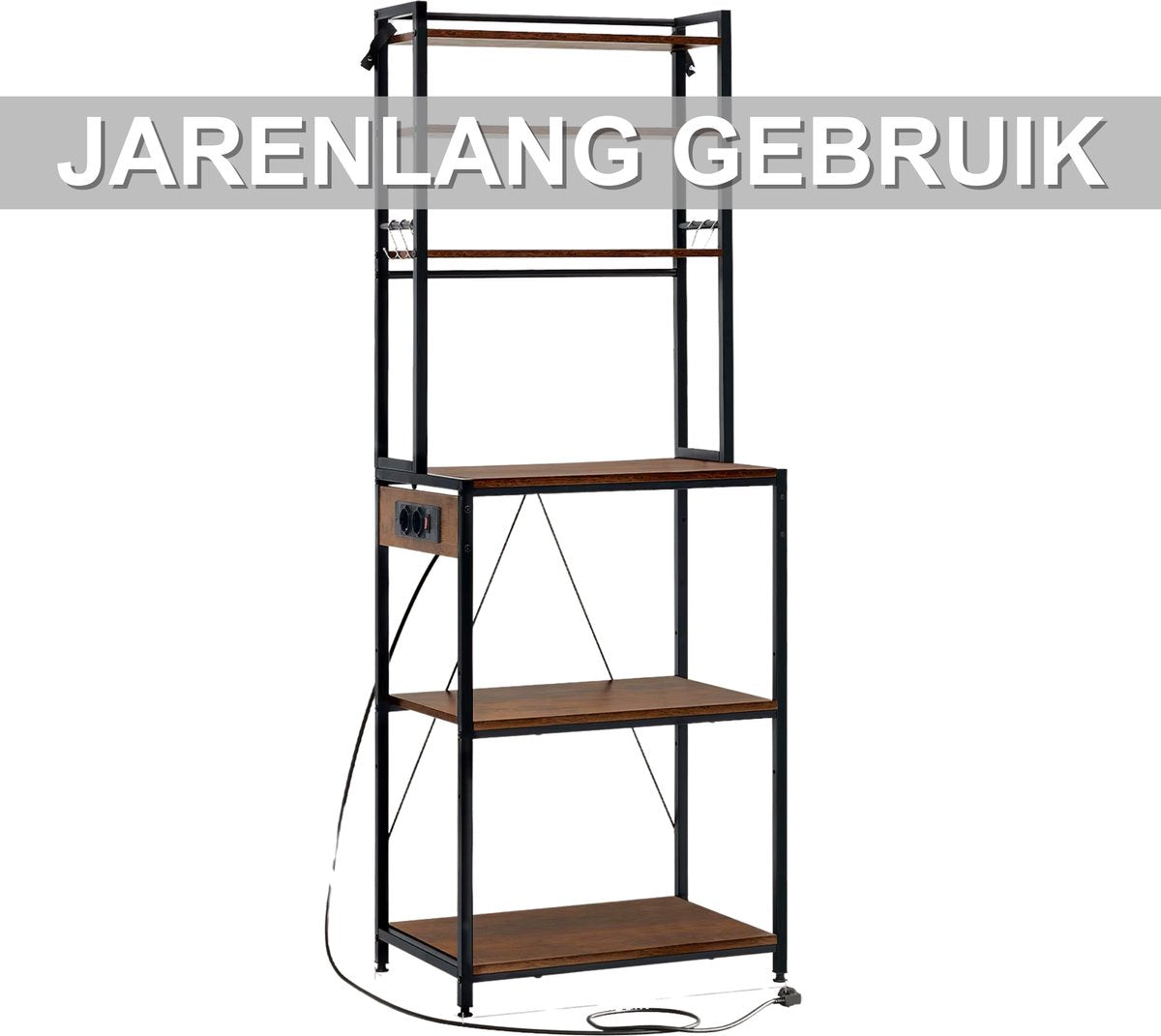 Opbergkast - Keuken orginazer - Wandkast – Voor keuken / woonkamer – Met stopcontact – Rustic brown - Maat L