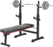 Multifunctionele Halterbank - Fitnessnank - Bench press - Bankdrukbank - Trainingsbank met Hulterrek, Opvouwbaar, Platte Bank en Squatrek - Tot 200 kg Capaciteit