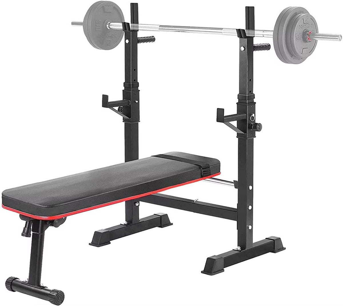 Multifunctionele Halterbank - Fitnessnank - Bench press - Bankdrukbank - Trainingsbank met Hulterrek, Opvouwbaar, Platte Bank en Squatrek - Tot 200 kg Capaciteit