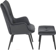Fauteuil Deluxe met hocker - Armleuning - Voetenbank Woonkamer stoel - Corduroy - Donkergrijs