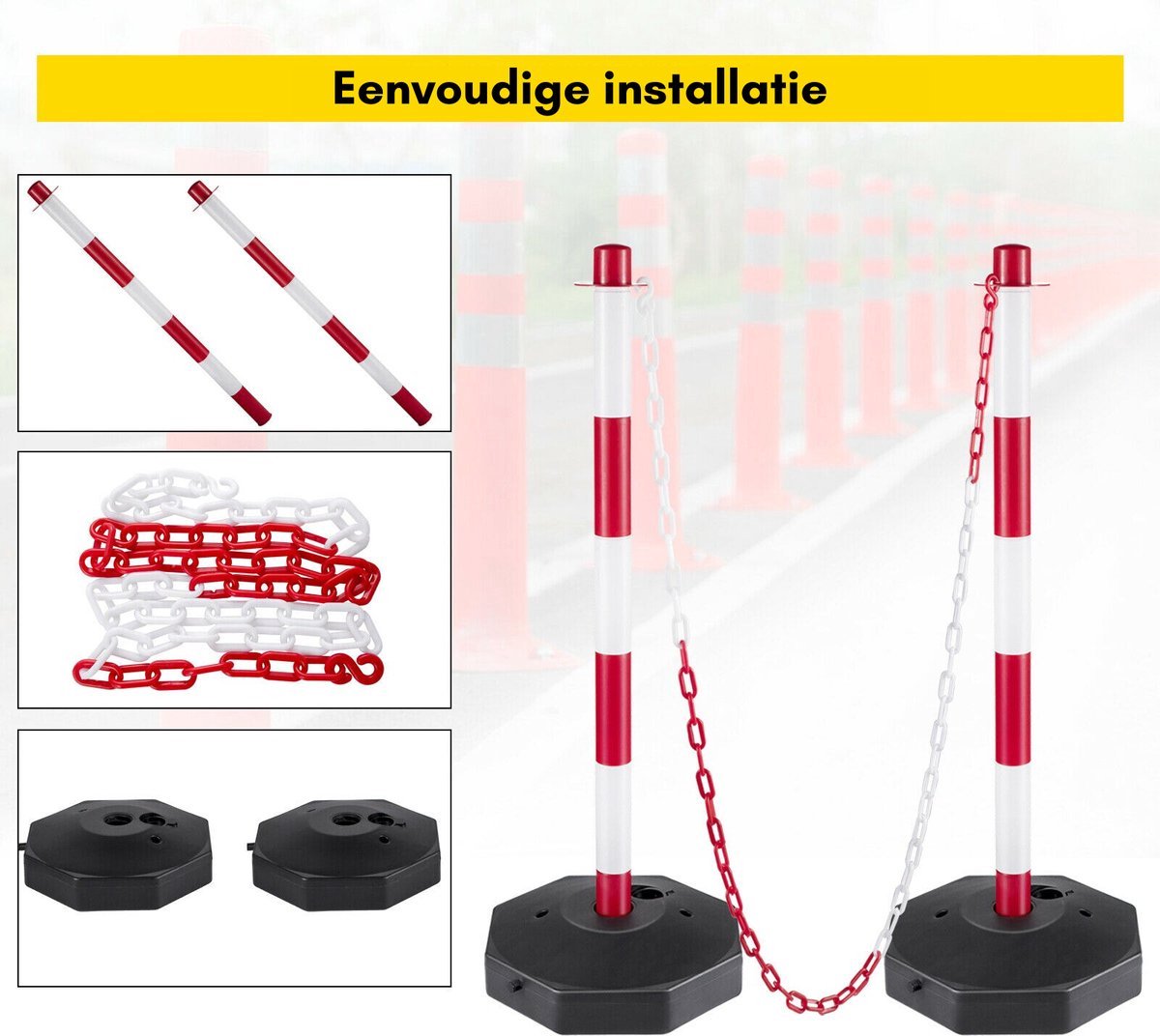 Bolt Edge Afzetpaal - 4 stuks - Rood-wit - Veiligheidspalen - 84 cm - ABS