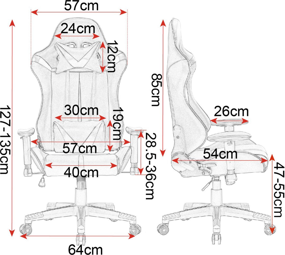 Happyment Gamestoel Diva - Stof - Met rugleuning en armleuning - In hoogte verstelbaar - Ergonomisch - Rood/Zwart