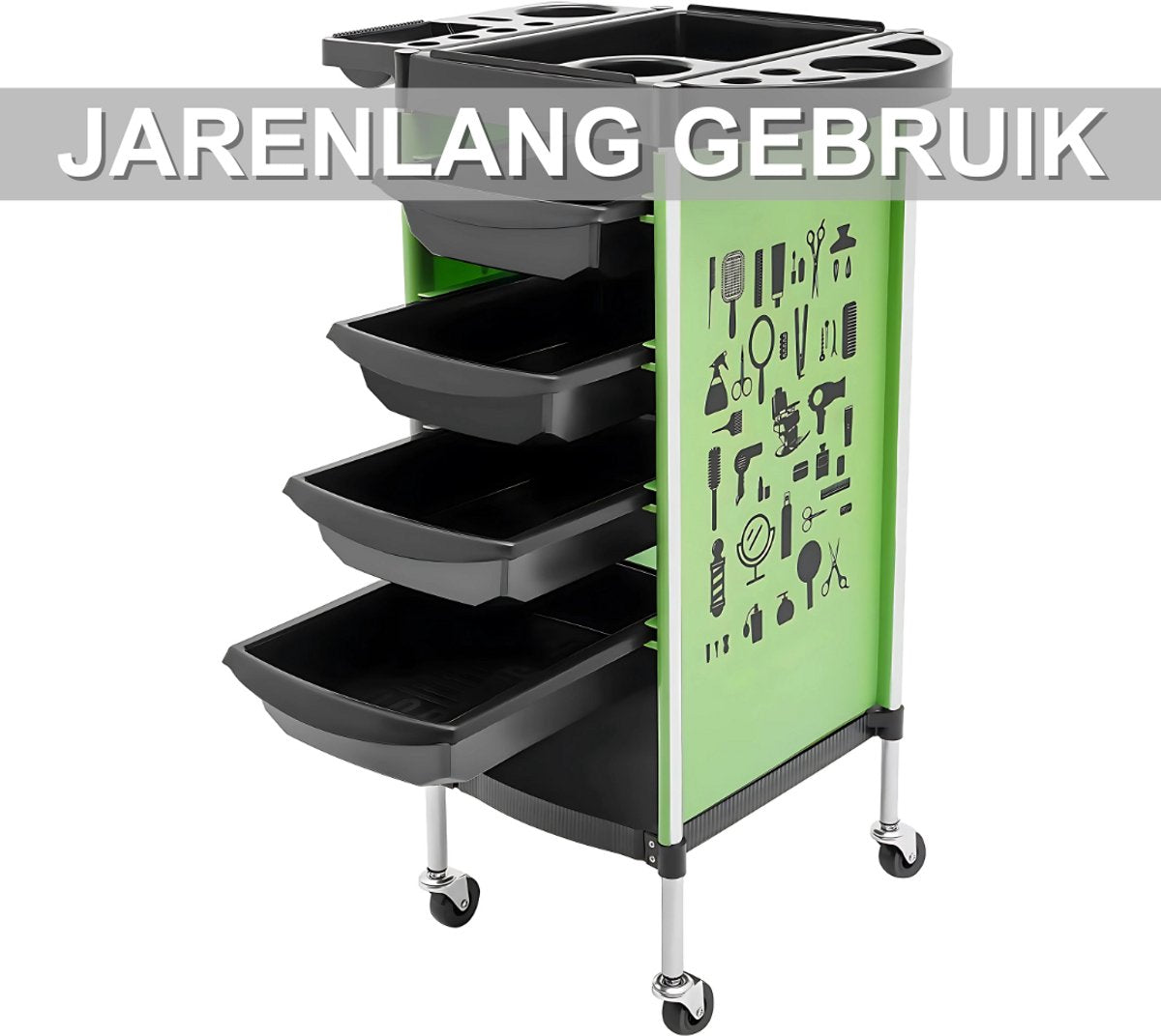 Kappers trolley Vera - Met wielen - Groen - Voor salons, spa’s en stylisten - Werkwagen