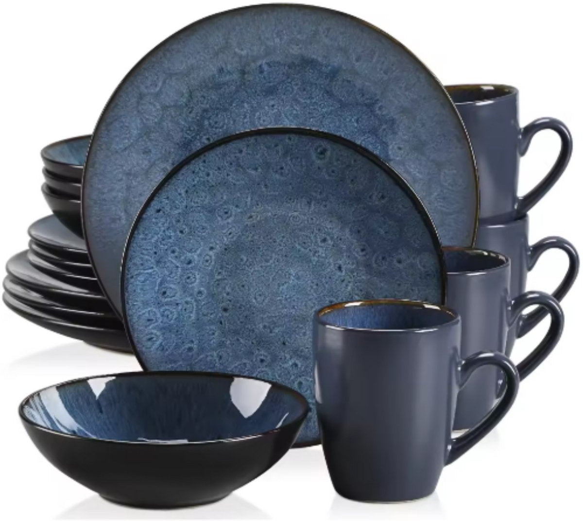 Opulent Bordenset – 4 persoons – 16 delig – Blauw Keramisch – Serviesset – Kleine Borden