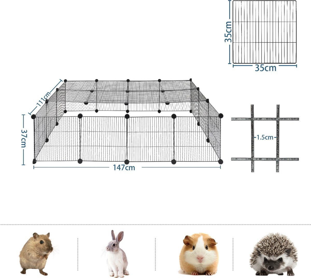 Dierenren - Extra hoog - Zwart - Verstelbaar - 70x70x105cm