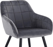 Happyment Stoel Verino - Eetkamerstoel - Donkergrijs Velvet - Zwarte Metalen poten - set van 1 - Zithoogte 47cm - deluxe
