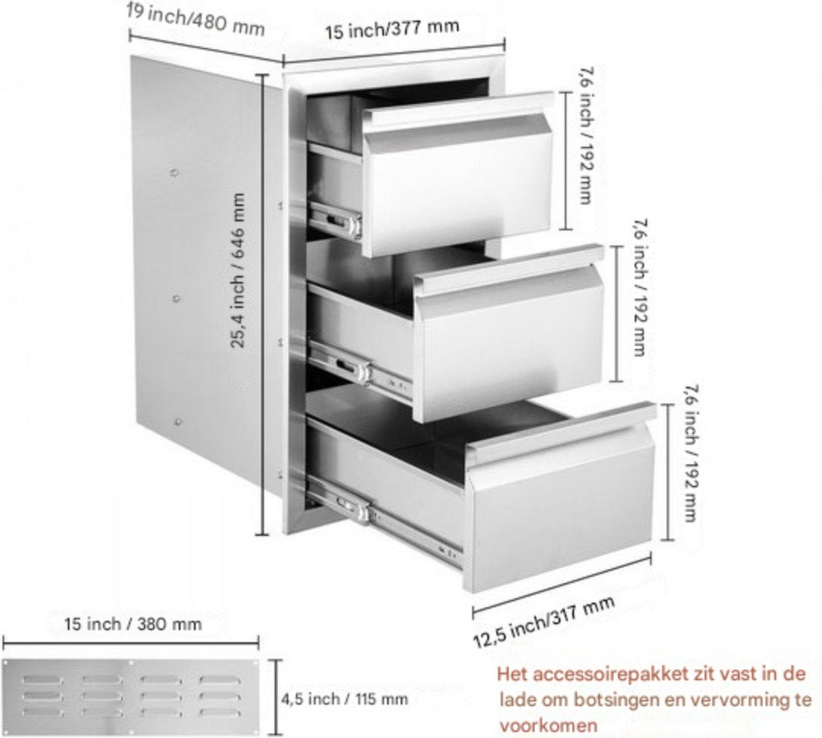 Ladekast Buitenkeuken Luxe - Barbecue - RVS - Voedingskwaliteit - 19,4 kg Opslaglade