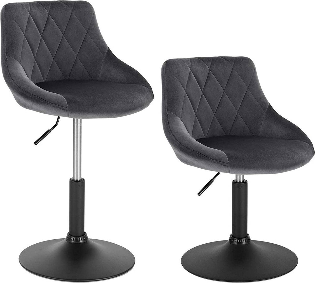 Luxe Barkurk Delvia - Industrial - Blauw - Barkrukken set van 2 - Barstoel Kruk - Barstoelen met rugleuning - Keukenstoel - In hoogte verstelbaar - Velvet