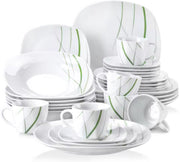 Ventina Salade Kom - 30 delig - Wit/Groene Strepen - Dinerborden - Bordenset - Diepe borden - Ontbijtborden - Servies - Keukenservies