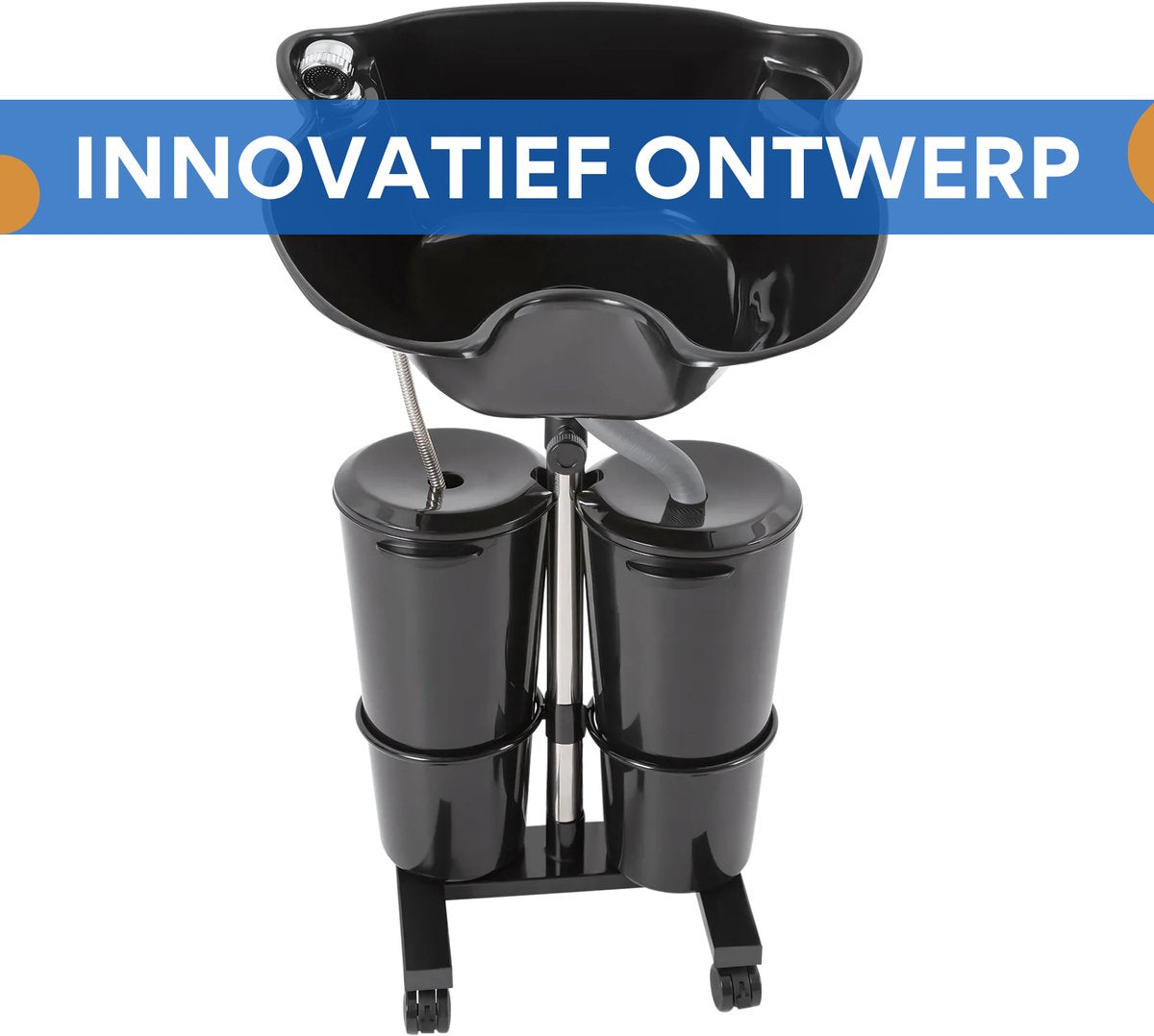Mobiele wasbak - Haarwasbak - Wastafel - Kapper - Mobiele thuiskapper - In Hoogte Verstelbaar - Diepe Wasbak voor Thuis, Kapper & Schoonheidssalon/Spa - Zwart