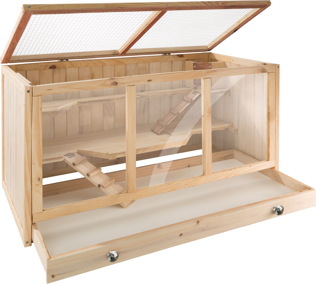 Happyment® Houten knaagdieren hok - 3 Verdiepingen - Knaagdier - Konijn - Hamster - Kooi - Cavia - Rat - Black friday - Sinterklaas - Kerstcadeau